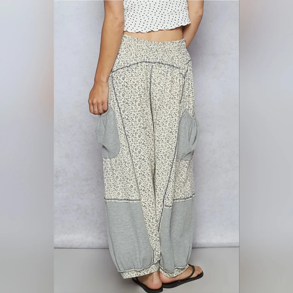 POL Cream & Gray Floral Patchwork Joggers - Picture 4 of 5